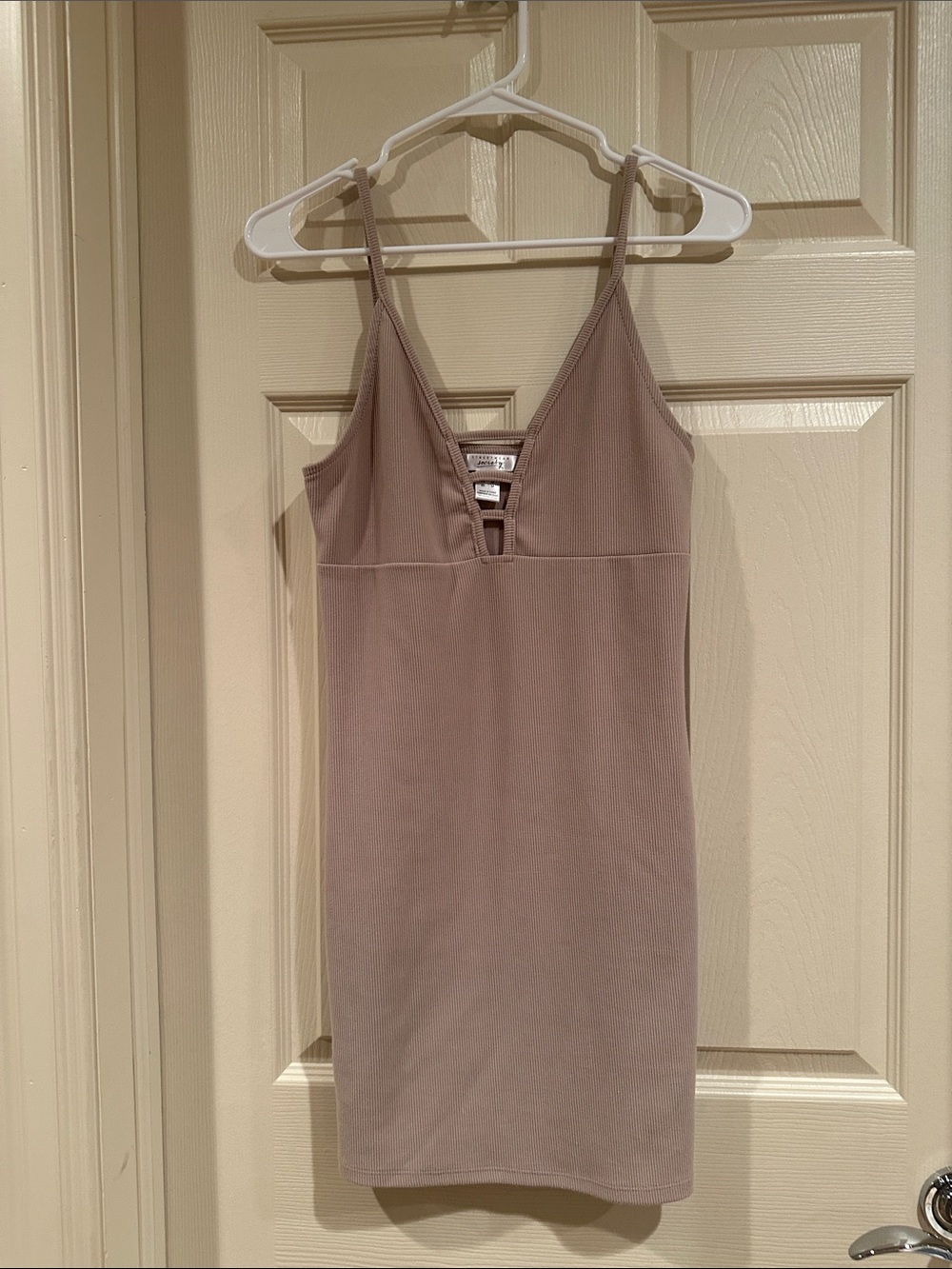 Streetwear Society Taupe Bodycon Slip Dress with V-Notch